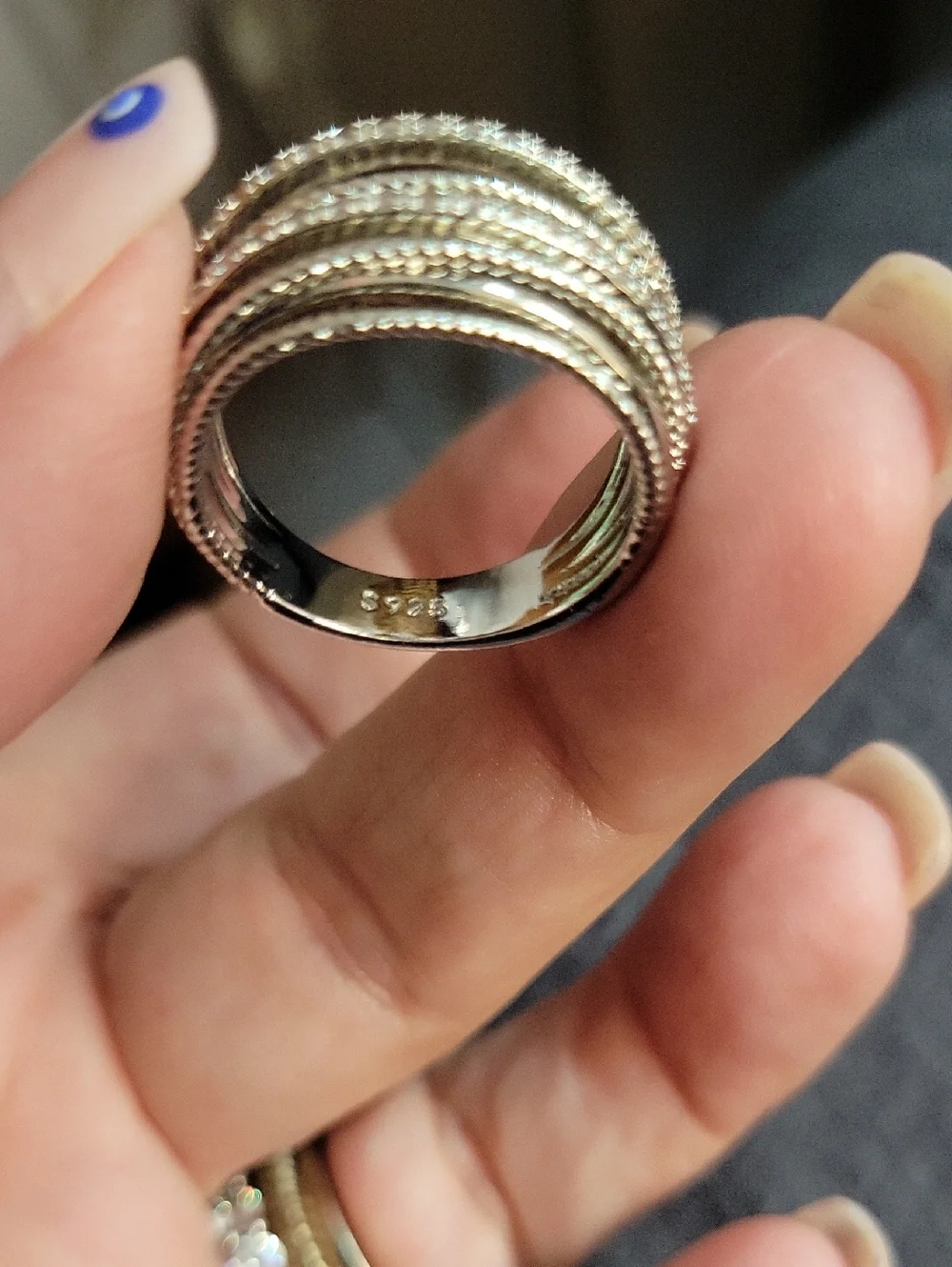 Sterling Silver Multi-Band Micro Sparkle CZ Ring - Silver, Size 9